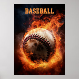 Póster El béisbol de texto personalizado en el fuego