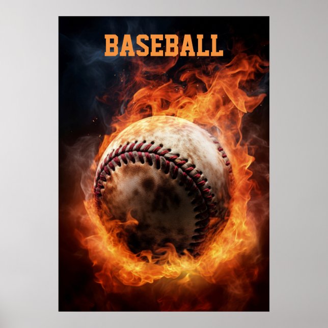 Póster El béisbol de texto personalizado en el fuego (Frente)