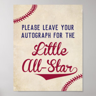 Póster El béisbol deja tu autografo para la pequeña estre