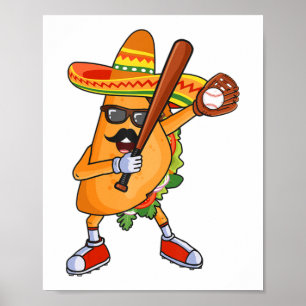 Póster El béisbol y los tacos Dabbing Cinco de Mayo para