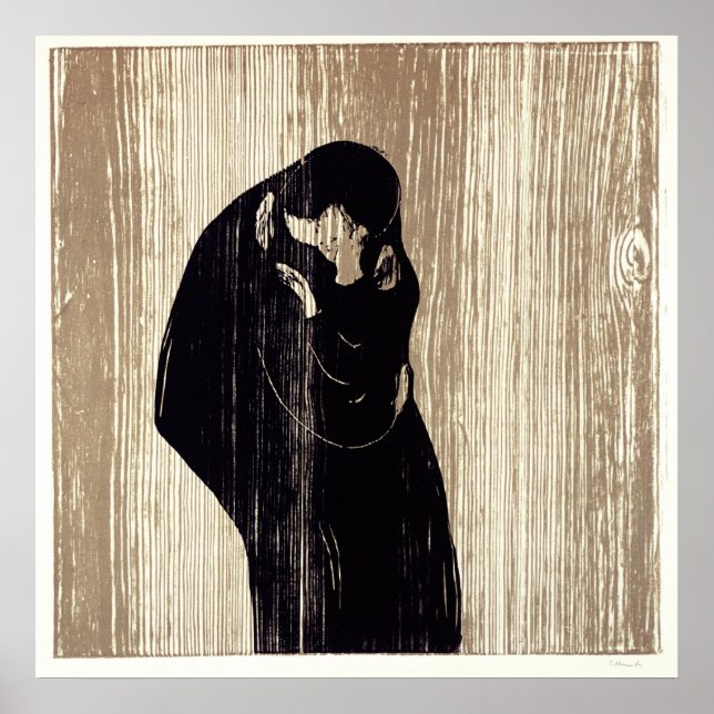 Póster El beso de la litografía Edvard Munch, (Frente)