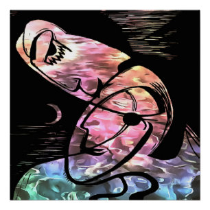 Póster El beso de luna y el arte abstracto oceánico
