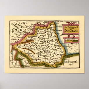 Póster El Bishopprick del Mapa del Condado de Durham, Ing