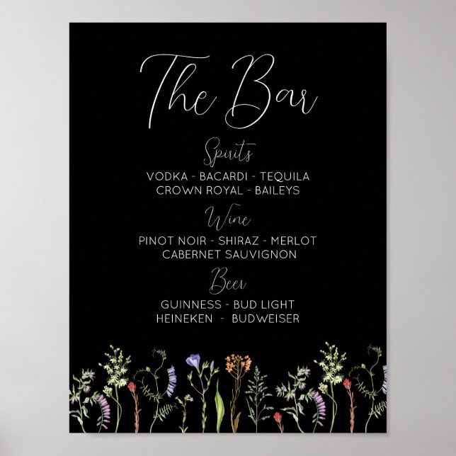 Póster El Boda del bar Wildflowers Floral Ditsy Dark (Frente)
