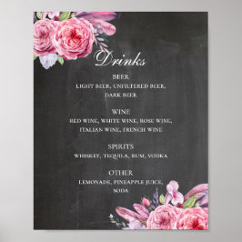 Póster El boda del Chalkboard toma el bar. Flores y pluma