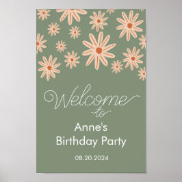 Póster El Boho Simple Flores Todas Las Edades Cumpleaños