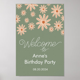 Póster El Boho Simple Flores Todas Las Edades Cumpleaños