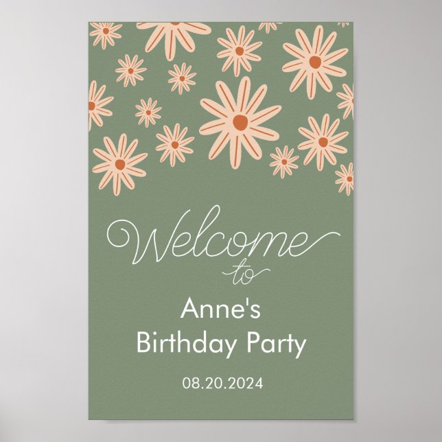 Póster El Boho Simple Flores Todas Las Edades Cumpleaños (Frente)