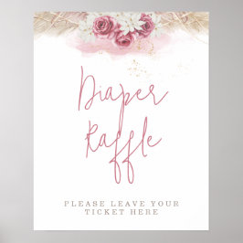 Póster El Boho Tropical Rosa Rosas Raffle Baby Shower Dia