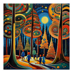 Póster El bosque encantado a la luz de la luna