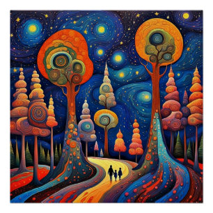 Póster El bosque encantado en la luz de las estrellas