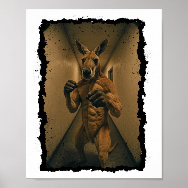 Póster El Boxeo Retro Kangaroo De Pie En El Hallway Fun (Frente)