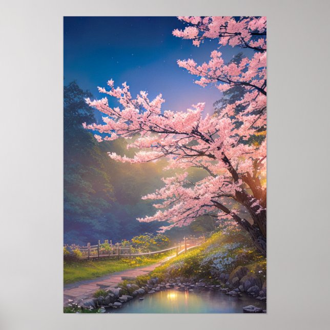 Póster El brillo del atardecer y la gracia del Sakura (Frente)