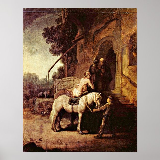 Póster El buen samaritano por Rembrandt van Rijn (Frente)