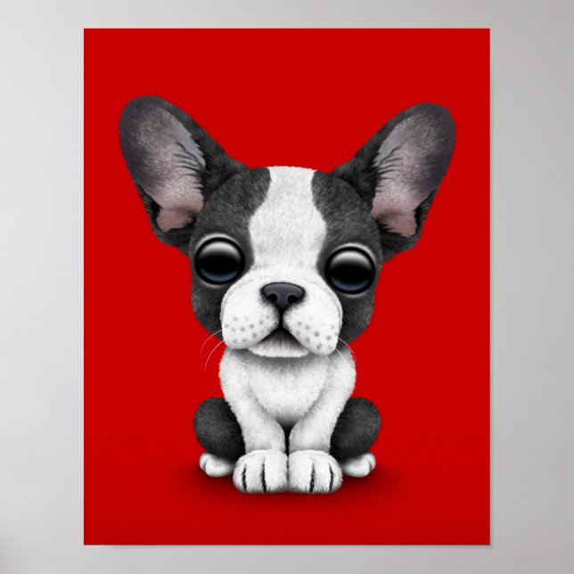 Póster El Bulldog francés de cachorro al perro rojo (Frente)