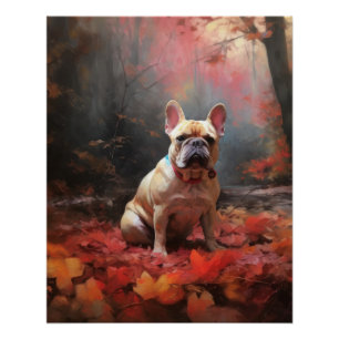 Póster El Bulldog francés en otoño se inspira en la caída