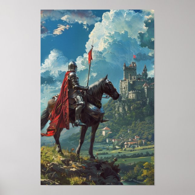Póster El Caballero Medieval arrancando en un Poster de v (Frente)