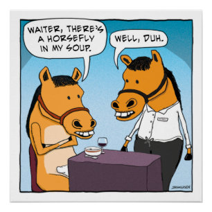 Póster El caballo divertido se queja por tábano en sopa