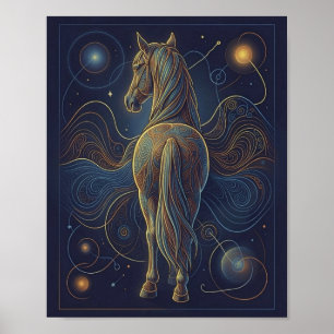 Póster El caballo fractal azul - mirando hacia adelante