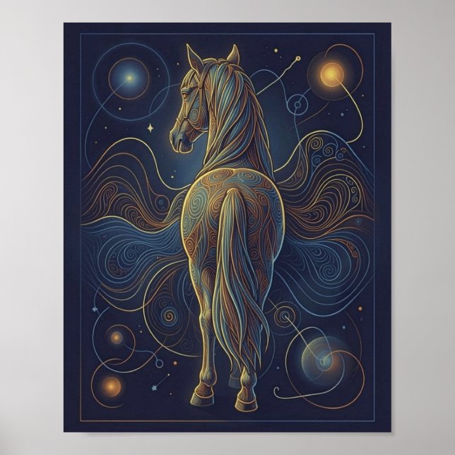 Póster El caballo fractal azul - mirando hacia adelante (Frente)