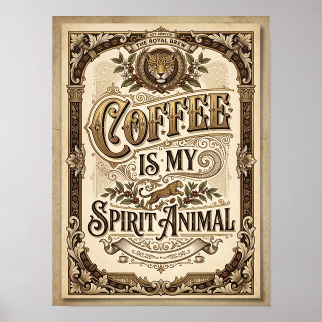Póster el café es mi animal espiritual (Frente)