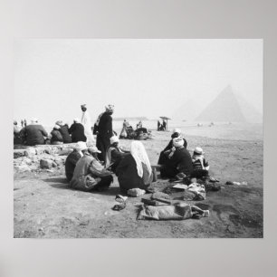 Póster El Cairo Egipto, jinetes de camellos giza pirámid