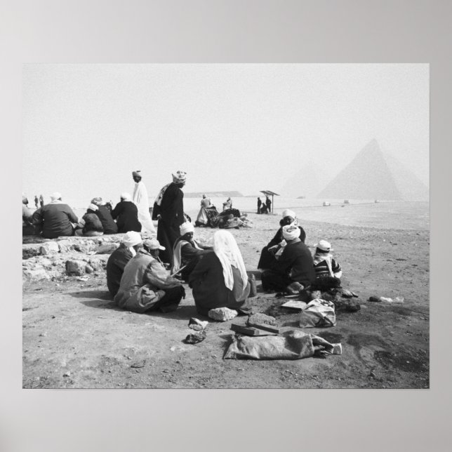 Póster El Cairo Egipto, jinetes de camellos Giza Pyramids (Frente)