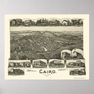 Póster El Cairo, WV Mapa Panorámico - 1899