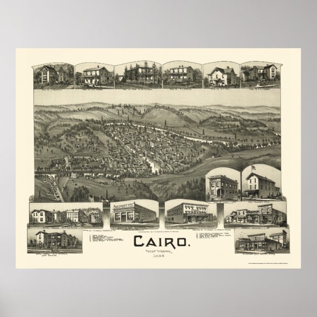 Póster El Cairo, WV Mapa Panorámico - 1899 (Frente)