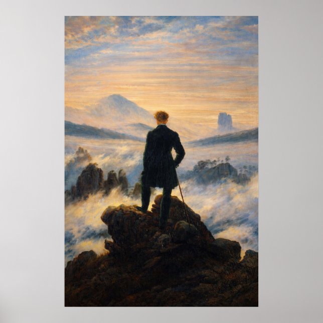 Póster El caminante sobre el mar de nubes de Friedrich (Frente)