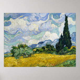 Póster El campo de trigo de Vincent Van Gogh con cipreses