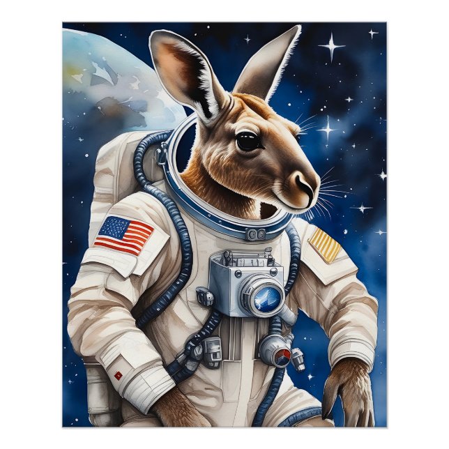 Póster El canguro agudo en el traje astronauta en el espa (Anverso)