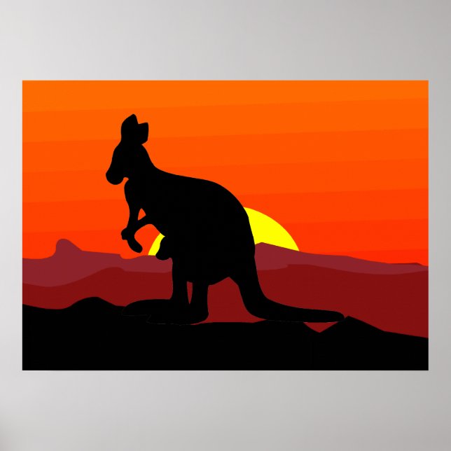 Póster El canguro australiano al atardecer (Frente)