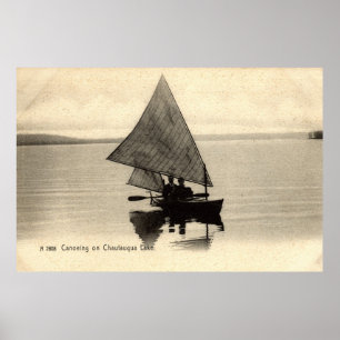 Póster El Canoeing en el vintage 1905 de Chatauqua Nueva