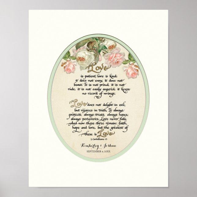 Póster El Capítulo del Amor, 1 Corinthians 13 Caligrafía (Frente)