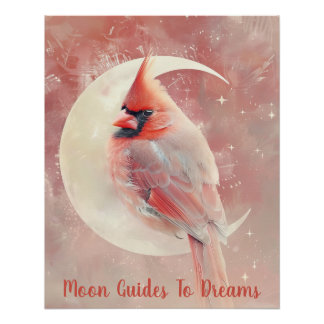 Póster El cardenal bebé de pájaro durmiendo en la luna