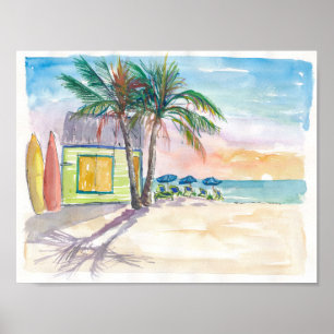 Póster El Caribbean Surf Beach Bar Boards y Sunset