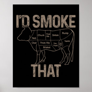 Póster El Carnicero Chef Cook Bbq Humo Que La Carne De Va