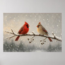 El cartel de la pareja de cardenales de invierno