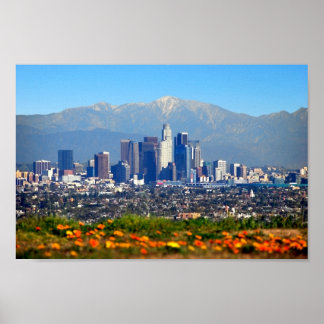 Póster El centro de Los Ángeles y las montañas de San Gab