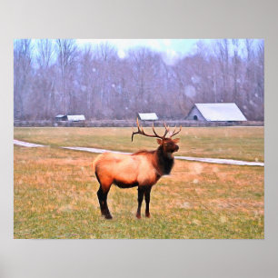 Póster El cerdo en el Poster de las grandes montañas hume