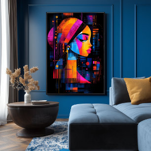 Póster El Chica con Pearl Earring reinterpretó a Neon