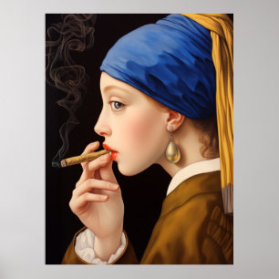 Póster El Chica de Vermeer con la perla que humeaba