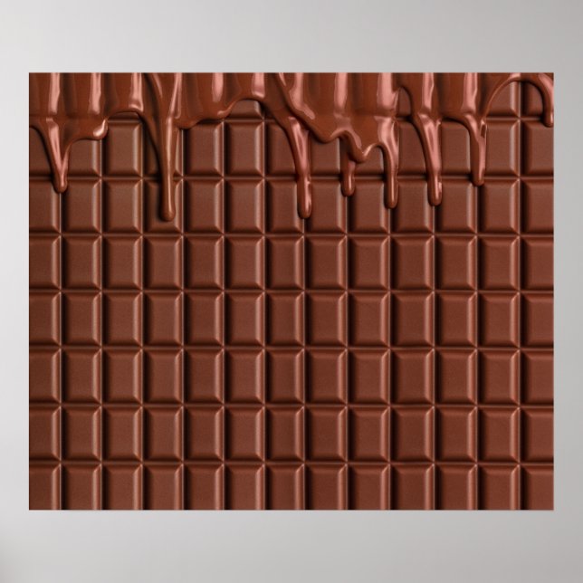 Póster El chocolate fundido gotea sobre un bloque de choc (Frente)