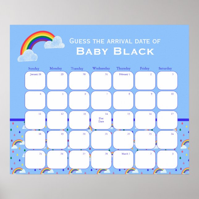 Póster El Cielo Arcoiris De Baby Shower Asume La Fecha De (Frente)