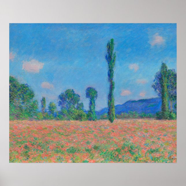 Póster El cielo azul de los rojos de Monet - Campo de ama (Frente)