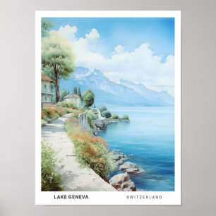Póster El cielo azul en el lago Ginebra Suiza Viaje