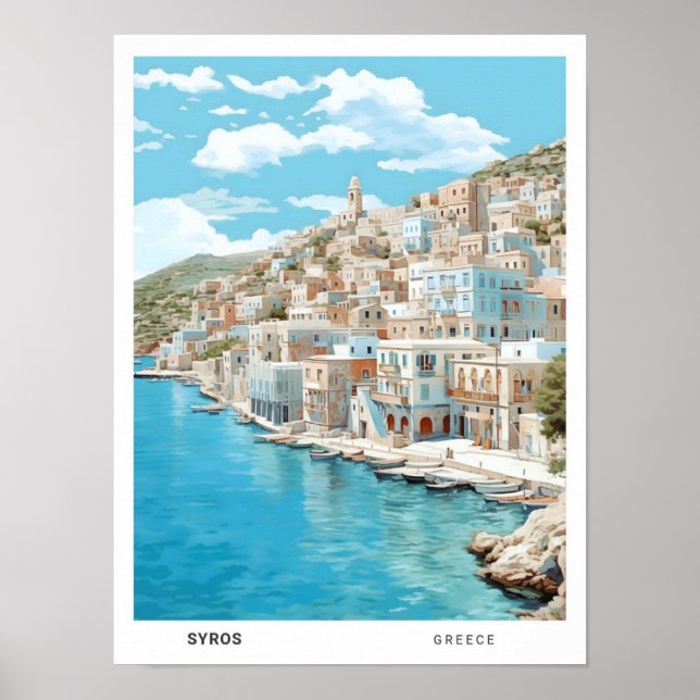 Póster El cielo azul en Syros Grecia Viajes de época (Frente)