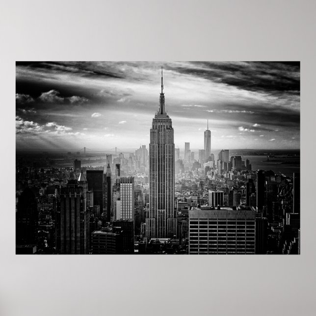 Póster El cielo de Nueva York en blanco y negro (Frente)