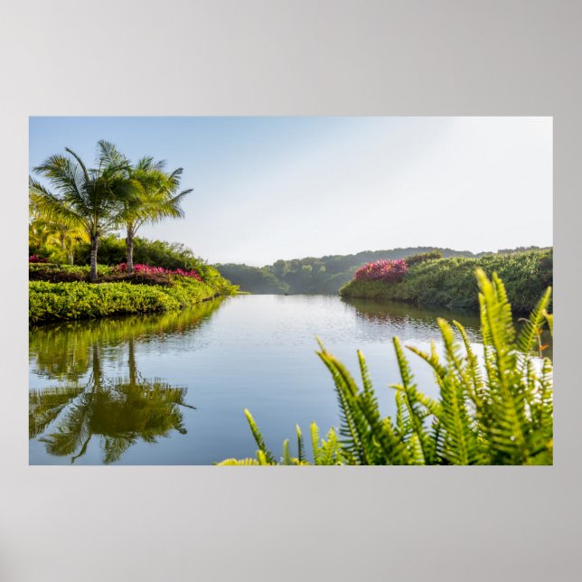 Póster El Cielo Reflejado En El Lago Todavía Tropical (Frente)